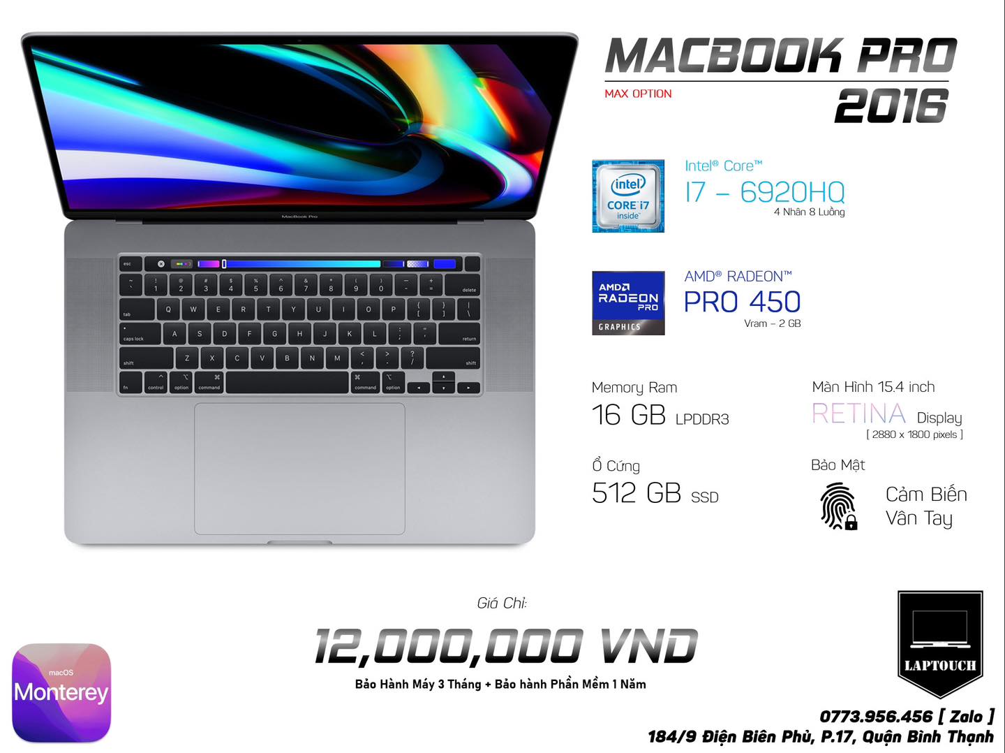 Macbook Pro 15 TouchBar [ 2016 - Max Option ]